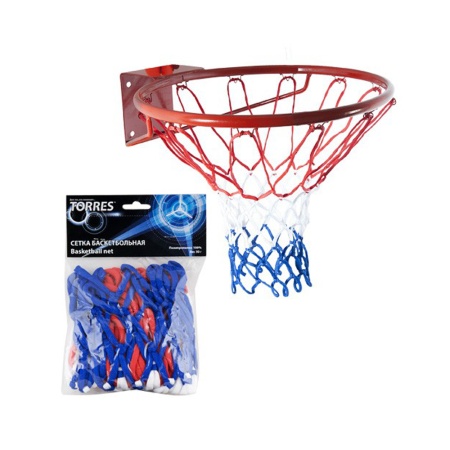 Купить Сетка баскетбольная Torres, нить 4 мм, бело-сине-красная в Ярцеве 